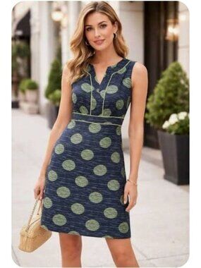 Banana Republic Factory Navy Blue Green Polka Dot Sheath Dress Sleeveless Size 6